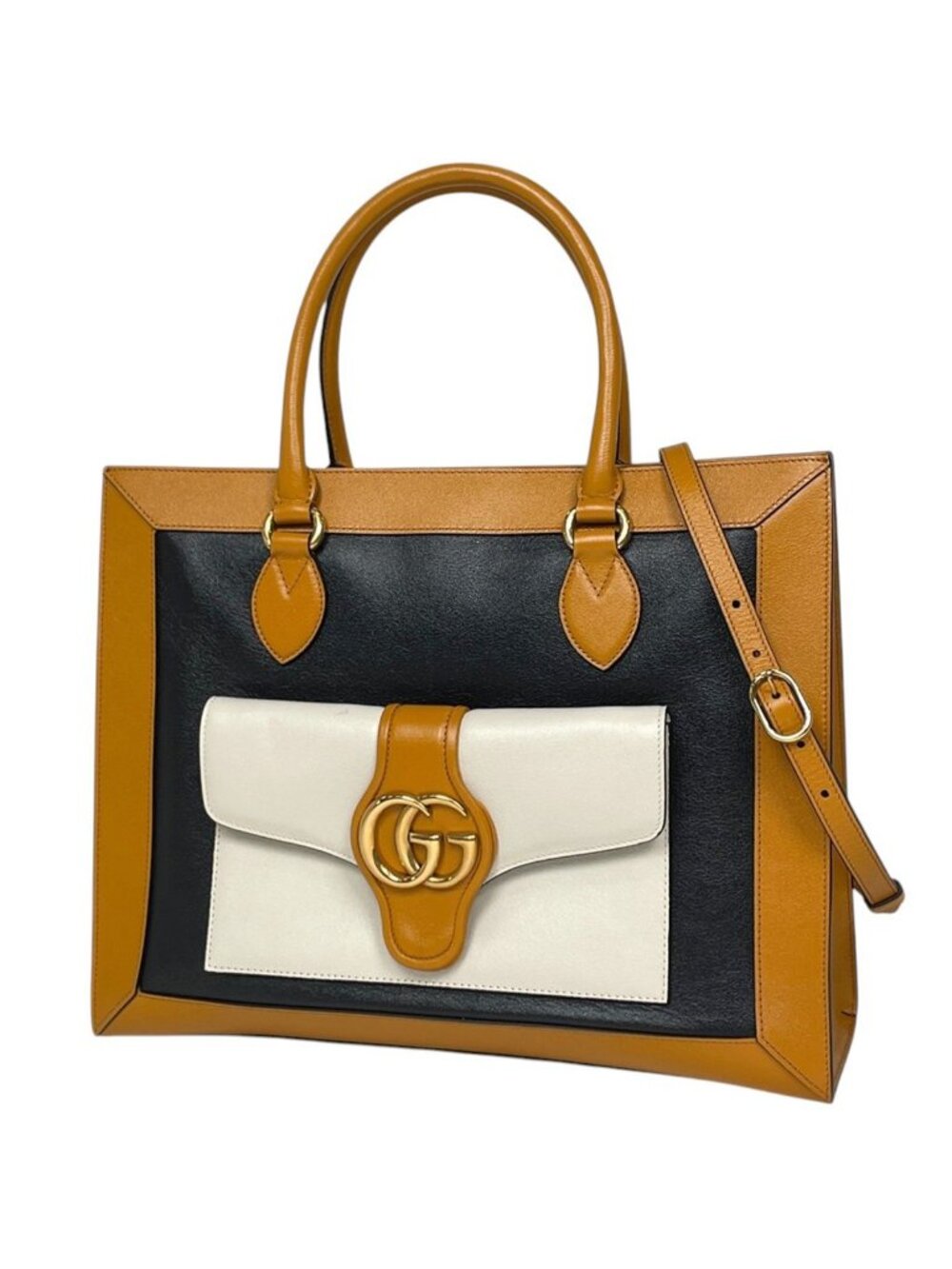 Gucci Tote Bag GG Marmont 2-Way Leather Yellow Black White